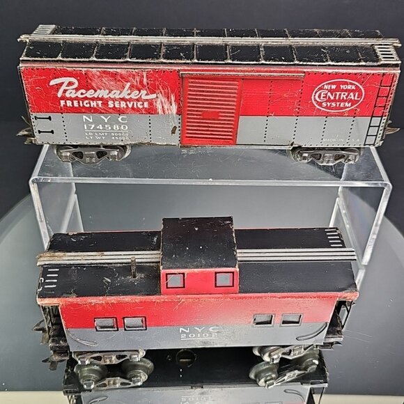 Marx O GaugeFreight Car And Caboose Pair Tin Train Vintage Railroad Made In USA - Picture 2 of 16